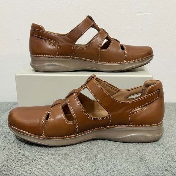 Clarks Unstructured Leather Appley Strap Sandals Womens Size 9 Brown - Picture 4 of 12